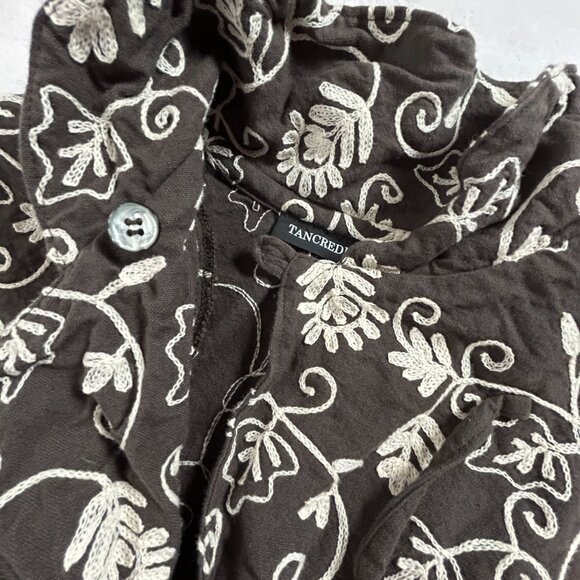 Tancredi & Morgen Womens Floral Embroidered Long Sleeve Button-Up Blouse Brown - Picture 4 of 8
